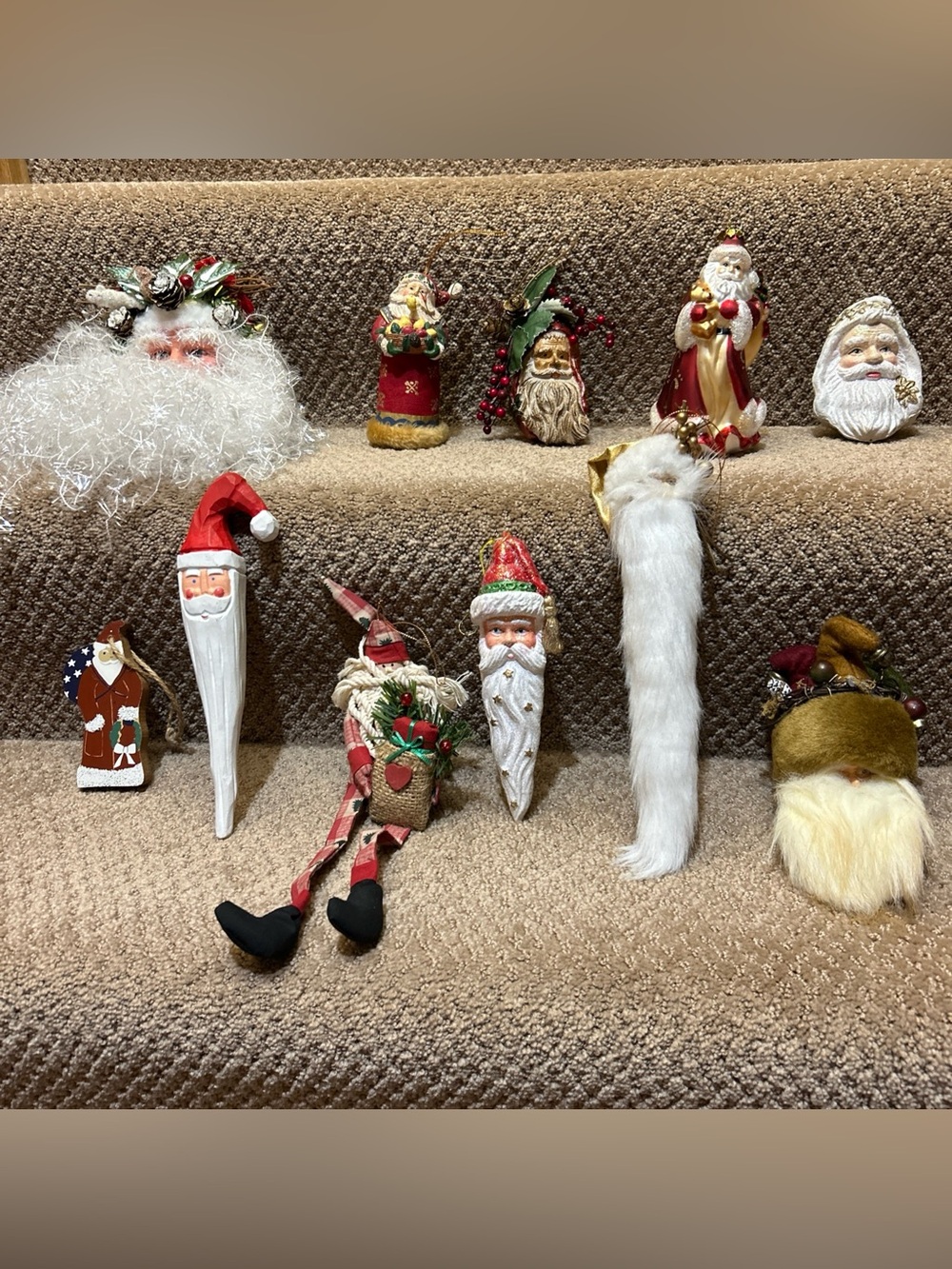 Lot Of 11 Santa Christmas Ornaments Vintage St Nick Head Face Detailed Boutique